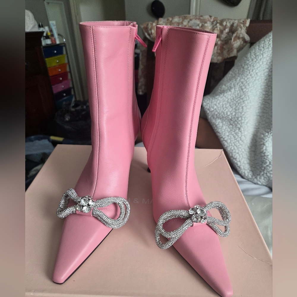 MACH & MACH Leather Double Bow Boots Never Worn Size 38